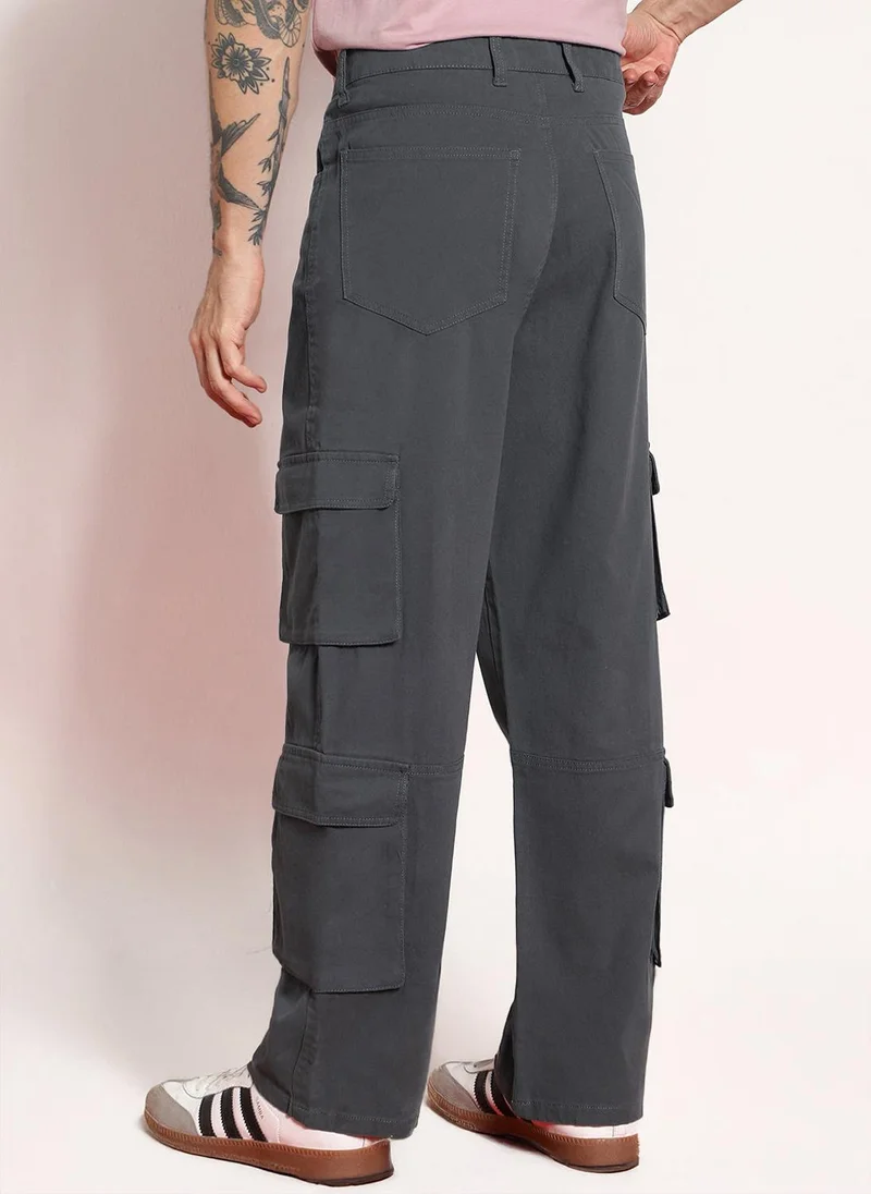 Urbano Fashion  Urbano Fashion Men's Steel Grey Loose Baggy Fit Cargo Chino Pant with 8 Pockets Stretchable for Men | Best Price UAE